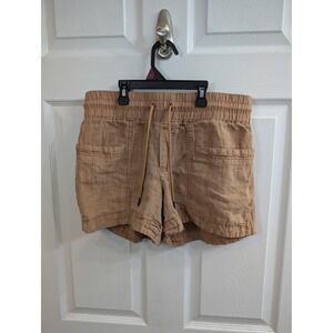 Athleta Cabo Linen Textured 4" Short Womens Drawstring Casual Ochre - Size 4